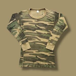 Vintage Thermal Shirt Waffle Knit Camo Print Military Lightweight 80s 90s Medium